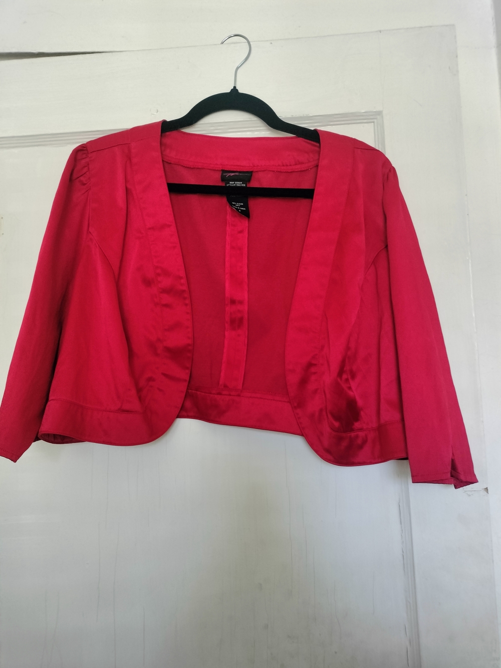 Vintage Torrid 2 Cropped Satin Open-Front Bolero Jacket in Vibrant Red
